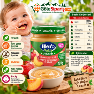 Hero Baby Organik Elma Şeftali Püreli Kavanoz Mama 120 G