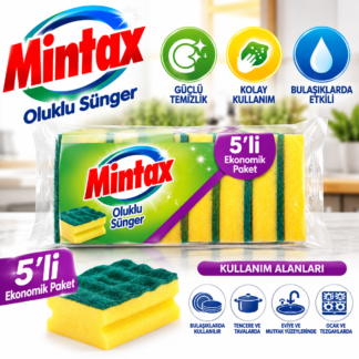 Bulaşık süngeri oluklu 5 li mintax marka
